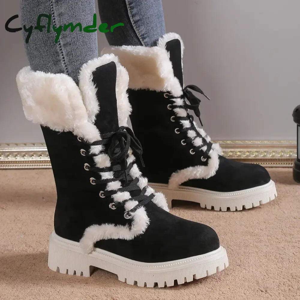 Cyflymder outfit inspo winter Thicken Plush Snow Boots for Women Winter Faux Fur Platform Ankle Boots Woman Mid-calf