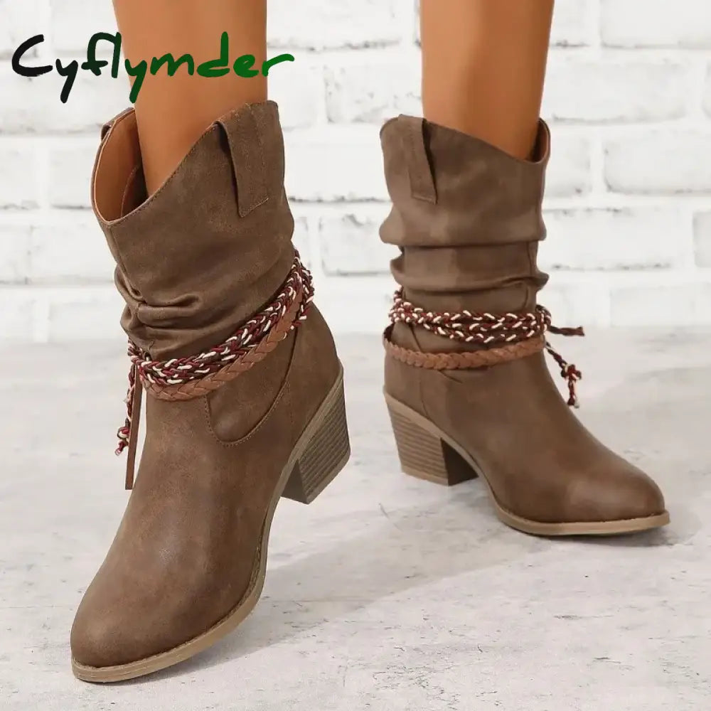 Cyflymder outfit inspo winter Women’s Shoes Slip-on Women’s Boots Fashion Pleated Daily Boots Women Hot Sale Round Toe