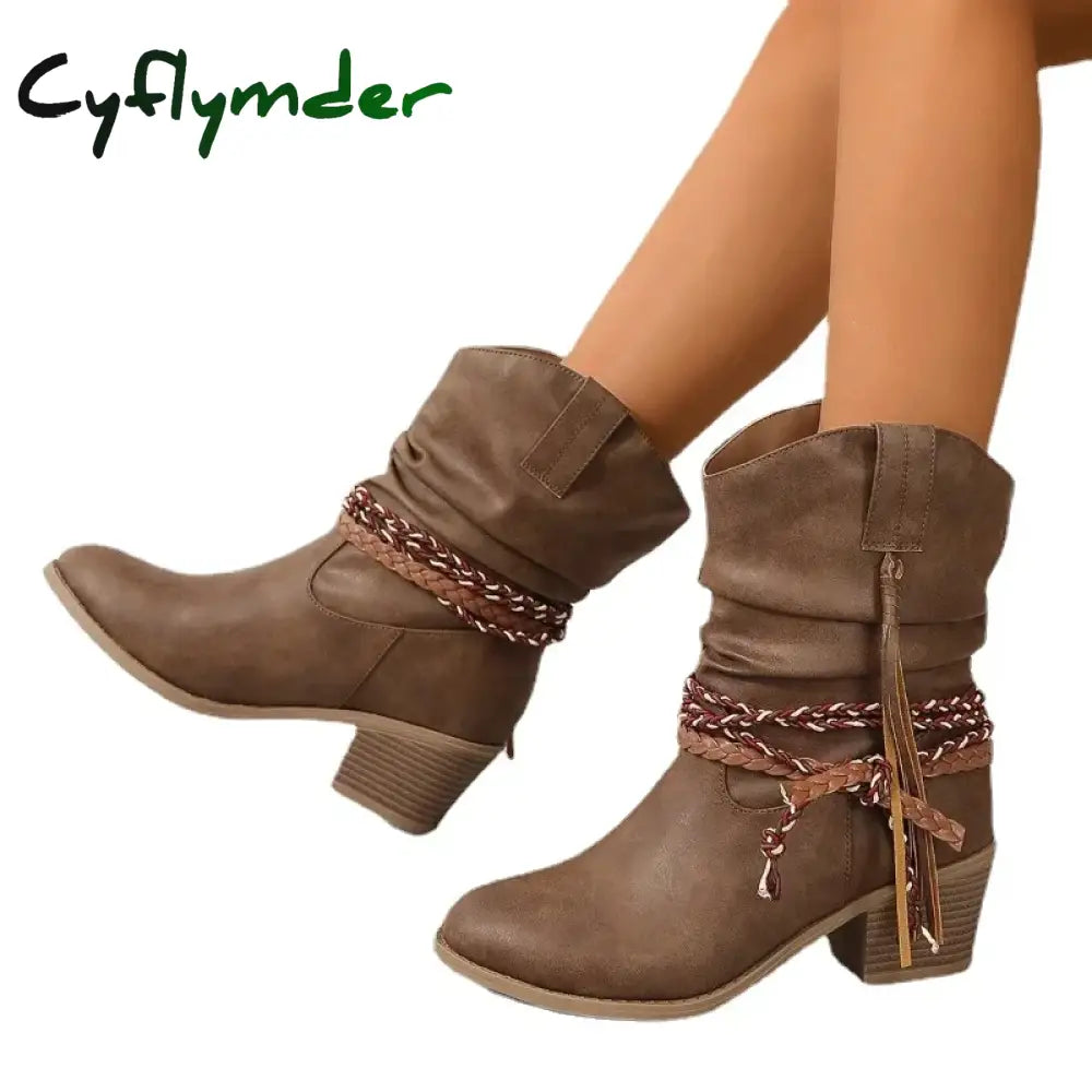 Cyflymder outfit inspo winter Women’s Shoes Slip-on Women’s Boots Fashion Pleated Daily Boots Women Hot Sale Round Toe