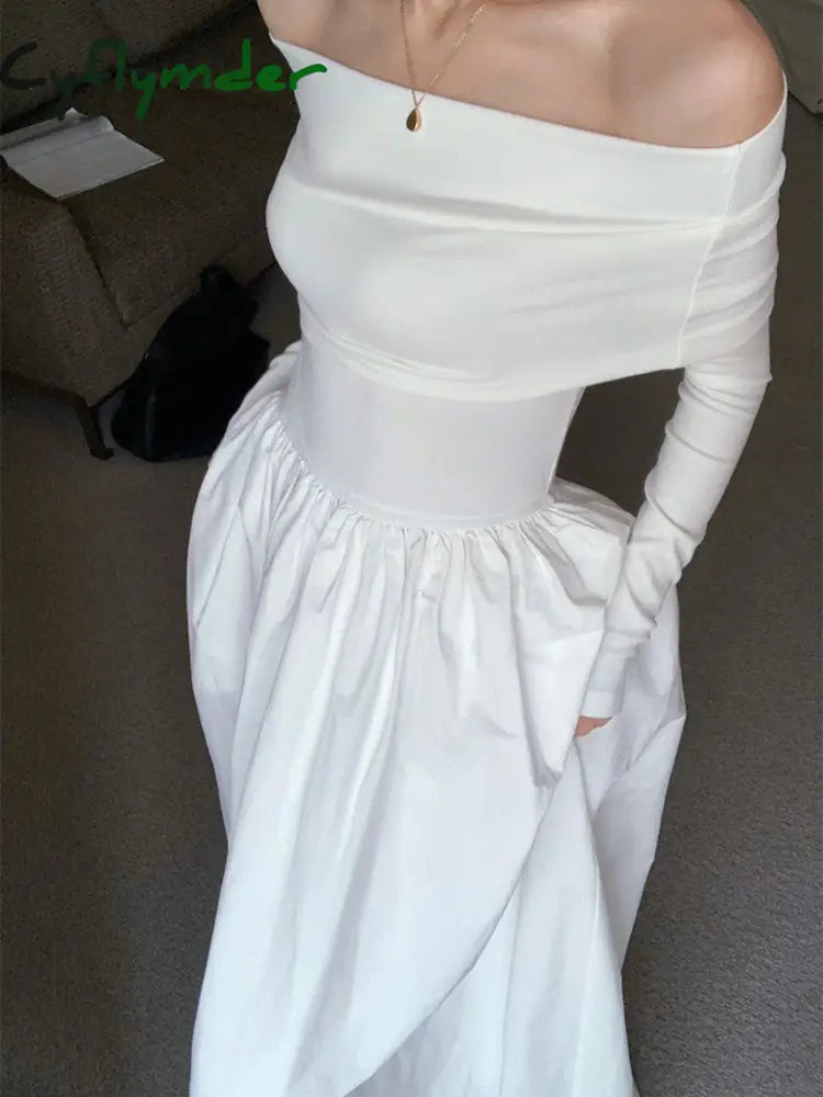 Cyflymder - Overfold Off-Shoulder Long Tank Dress Dresses