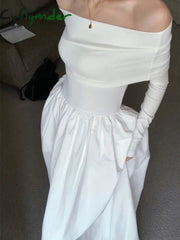 Cyflymder - Overfold Off-Shoulder Long Tank Dress Dresses