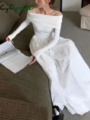 Cyflymder - Overfold Off-Shoulder Long Tank Dress Dresses