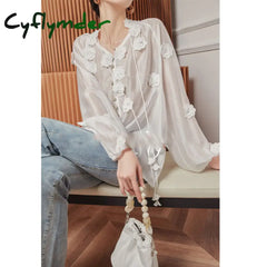 Cyflymder - Oversized Embroidered Floral Shirt Shirts