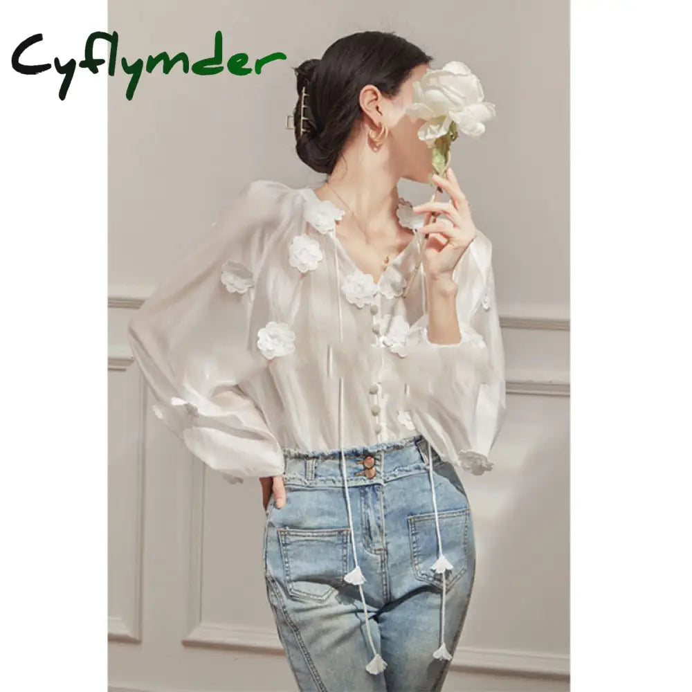Cyflymder - Oversized Embroidered Floral Shirt Shirts