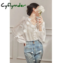 Cyflymder - Oversized Embroidered Floral Shirt Shirts