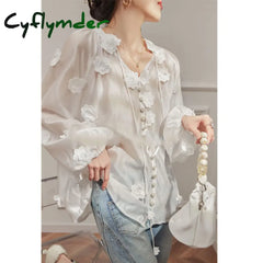 Cyflymder - Oversized Embroidered Floral Shirt White / S Shirts