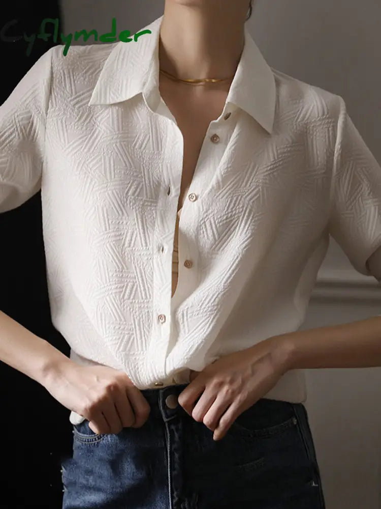 Cyflymder - Oversized Ladder Textured Cover Up Shirt Shirts