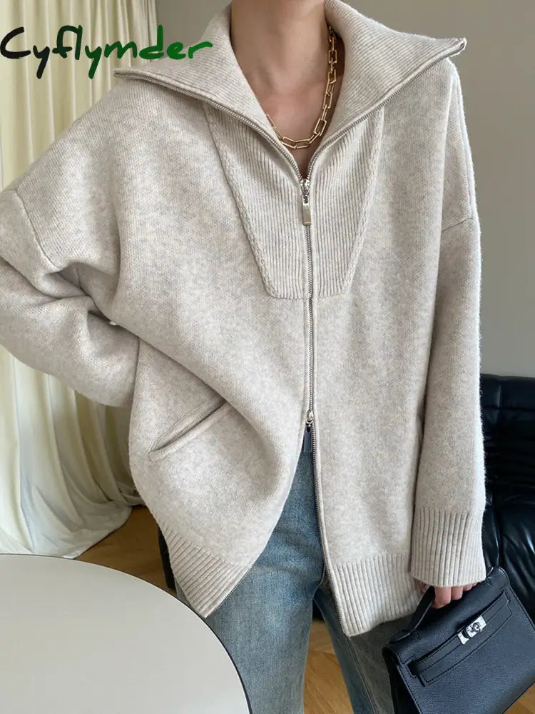 Cyflymder - Oversized Open Collar Cardigan Beige / S Cardigans