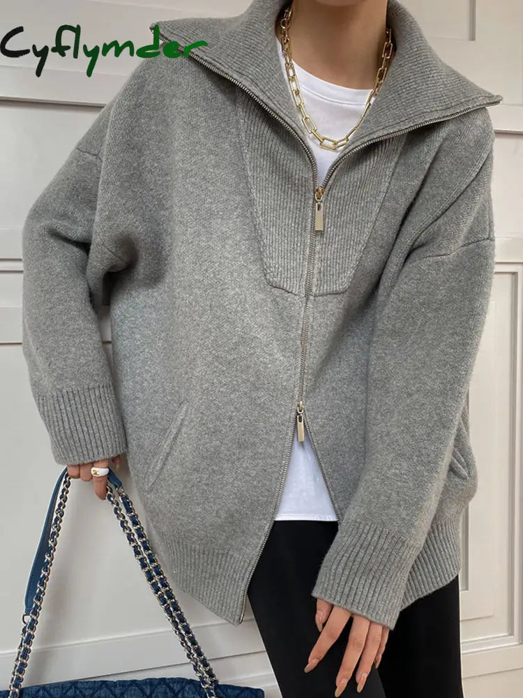 Cyflymder - Oversized Open Collar Cardigan Grey / S Cardigans