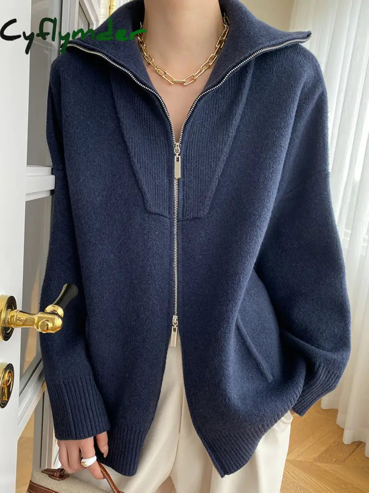 Cyflymder - Oversized Open Collar Cardigan Navy / S Cardigans