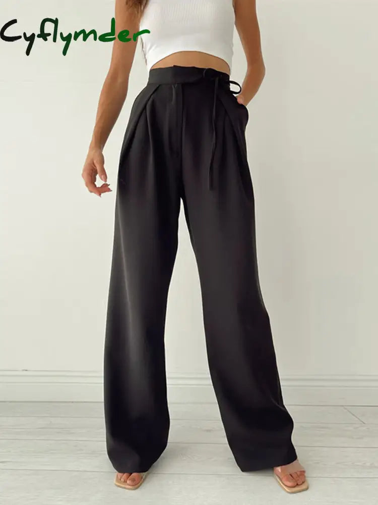 Cyflymder- Palazzo Tied Wide Leg Dress Pants Black / Xs