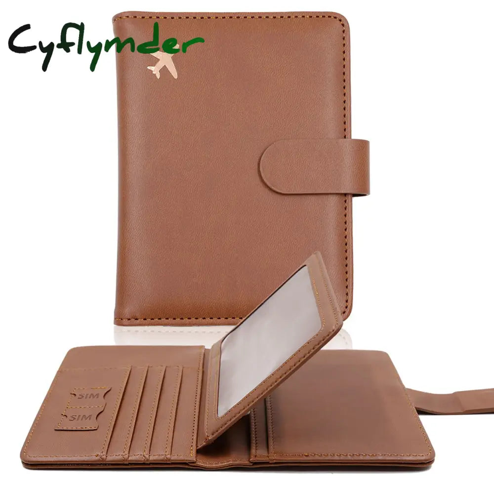 Cyflymder Passport Cover Pu Leather Man Women Travel Holder With Credit Card Case Wallet Protector