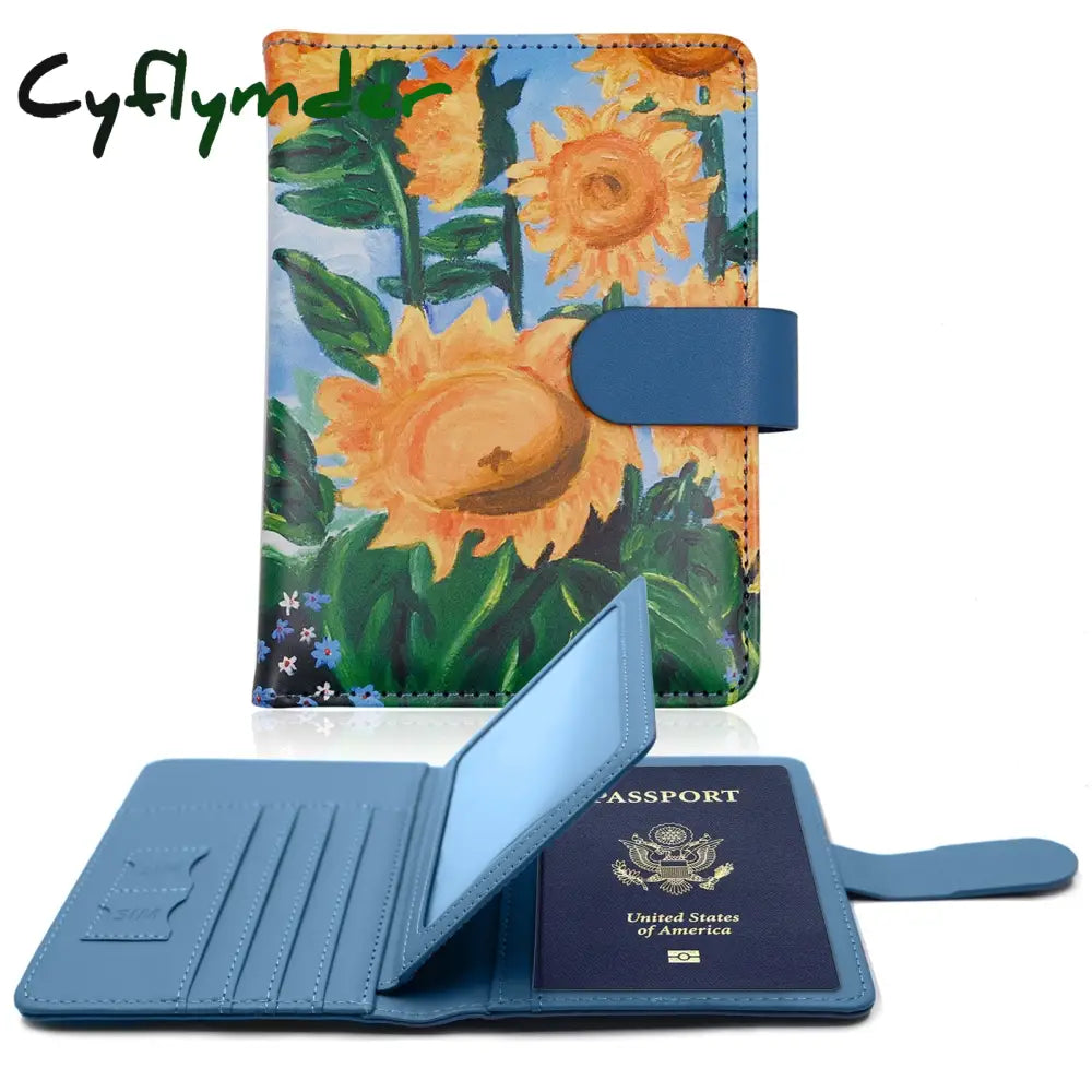 Cyflymder Passport Cover Pu Leather Man Women Travel Holder With Credit Card Case Wallet Protector