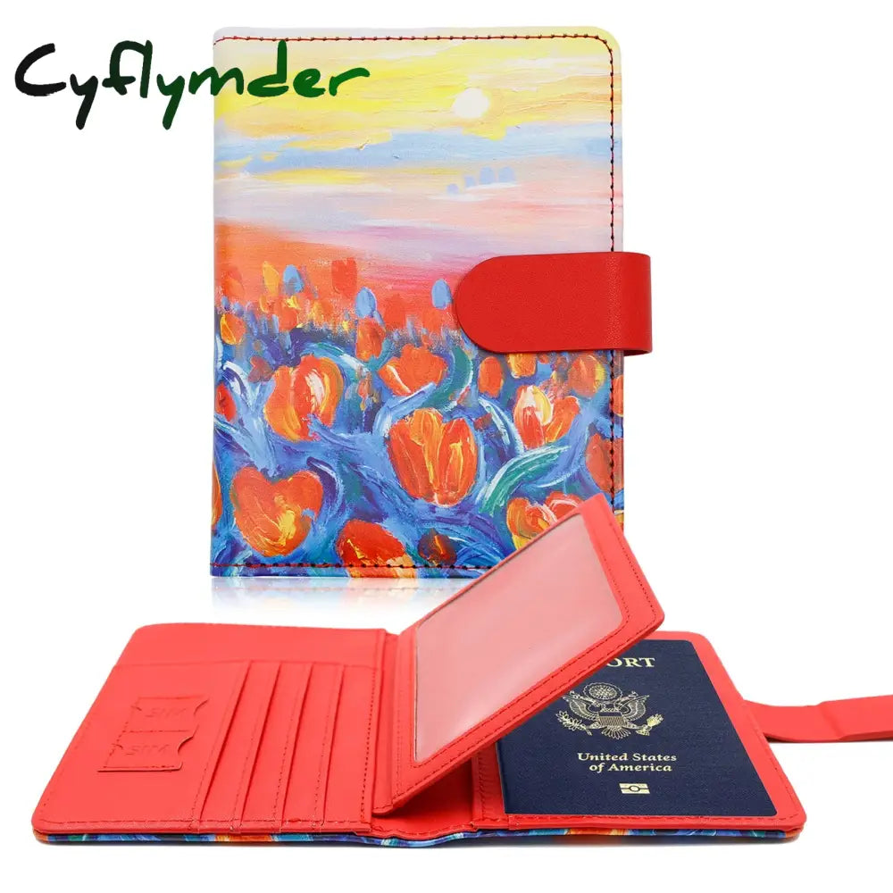 Cyflymder Passport Cover Pu Leather Man Women Travel Holder With Credit Card Case Wallet Protector