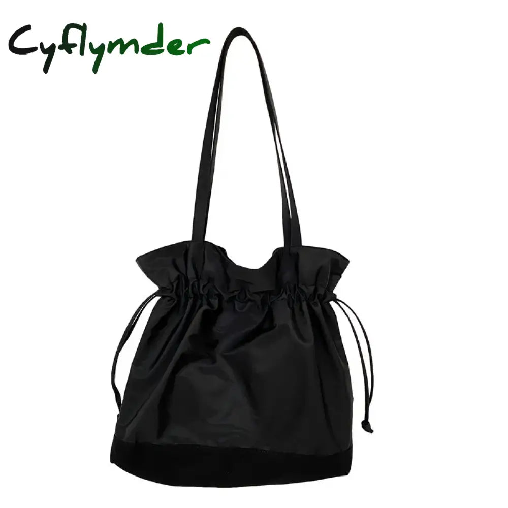 Cyflymder Patchwork Women Canvas Shoulder Bags Large Capacity Ruched Drawstring Design Cloth