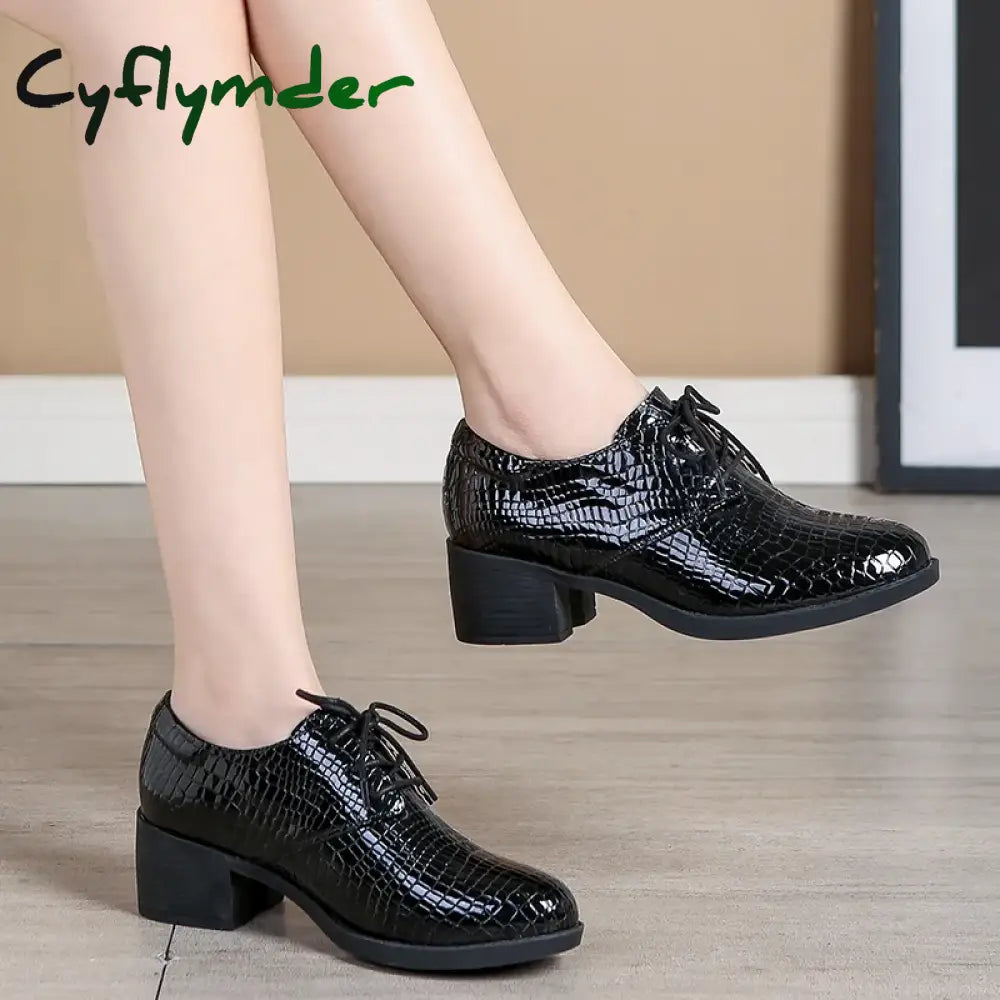 Cyflymder Patent Leather British Shoes Women’s Soft Deep Mouth Single Heel Spring And Winter Lacing
