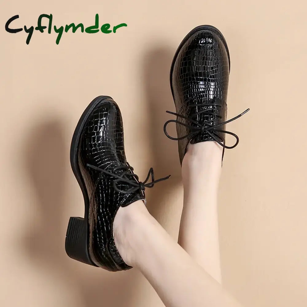 Cyflymder Patent Leather British Shoes Women’s Soft Deep Mouth Single Heel Spring And Winter Lacing