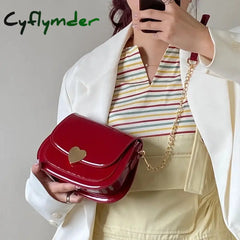 Cyflymder Patent Leather Women’s Love Heart Messenger Bag Retro Red Ladies Small Shoulder Bags