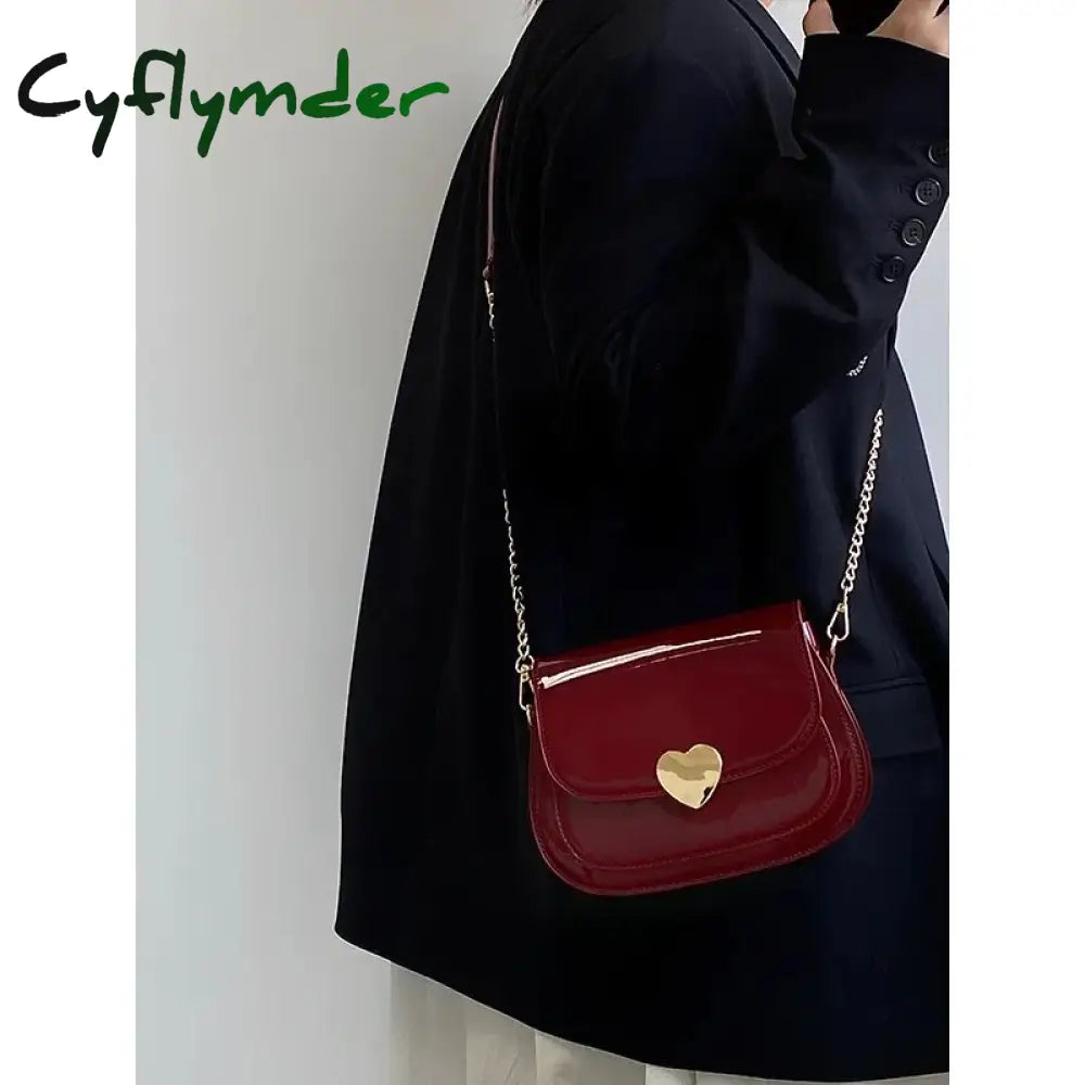 Cyflymder Patent Leather Women’s Love Heart Messenger Bag Retro Red Ladies Small Shoulder Bags