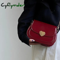 Cyflymder Patent Leather Women’s Love Heart Messenger Bag Retro Red Ladies Small Shoulder Bags