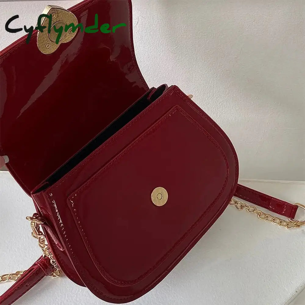Cyflymder Patent Leather Women’s Love Heart Messenger Bag Retro Red Ladies Small Shoulder Bags
