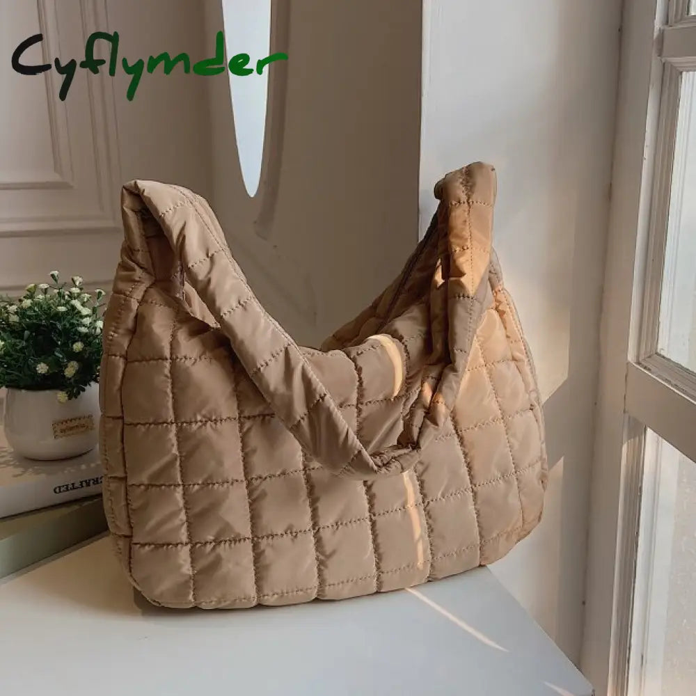 Cyflymder Pattern Shoulder Bag Space Cotton Handbag Casual Woman Large Capacity Down Tote Bags