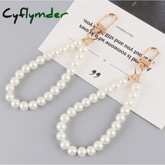 Cyflymder Pearls Beaded Alloy Keychains For Women New Minimalist Car Bag Bluetooth Headset Key