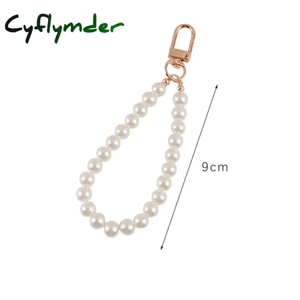 Cyflymder Pearls Beaded Alloy Keychains For Women New Minimalist Car Bag Bluetooth Headset Key