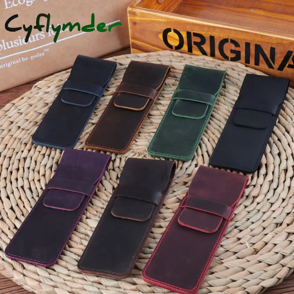 Cyflymder Personality Retro Handmade Leather Pencil Bag Fountain Pen Protective Cover Genuine Case