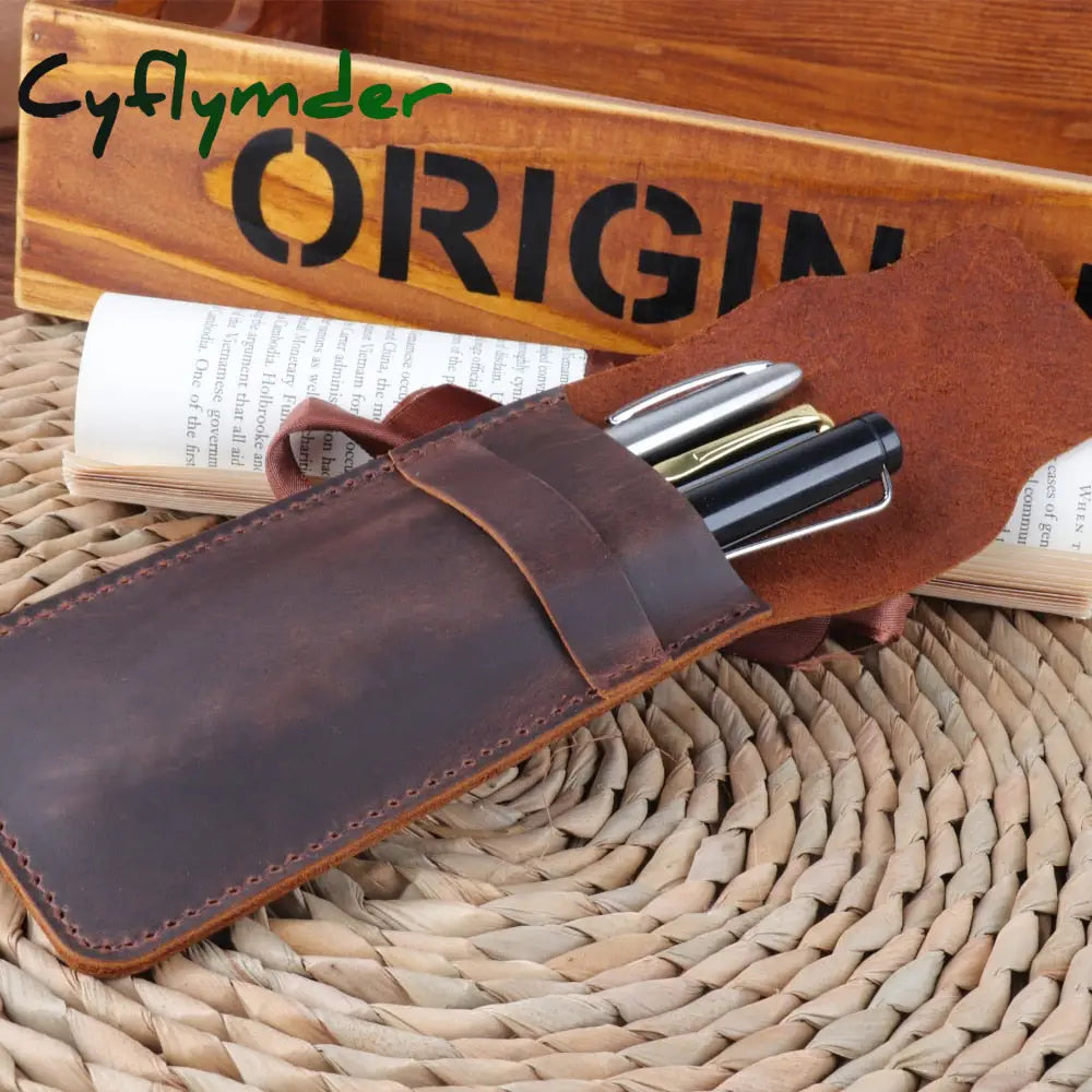 Cyflymder Personality Retro Handmade Leather Pencil Bag Fountain Pen Protective Cover Genuine Case