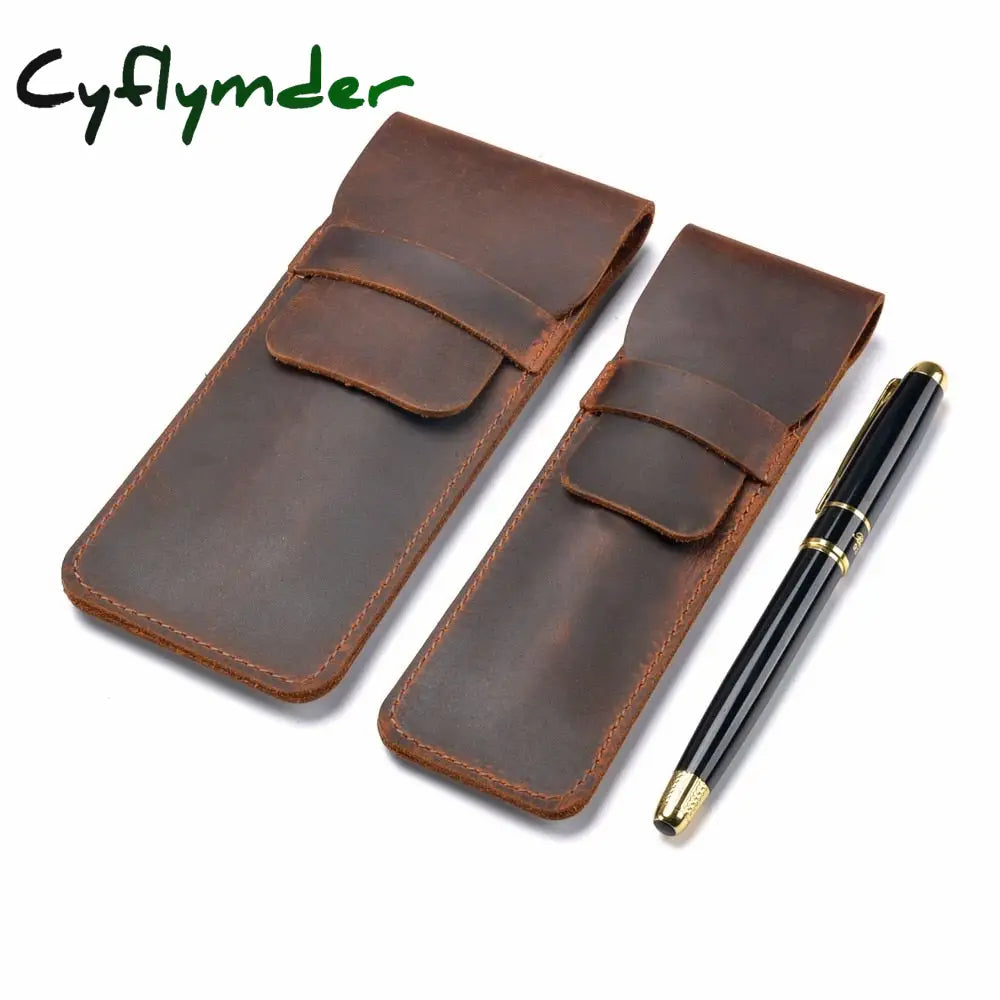 Cyflymder Personality Retro Handmade Leather Pencil Bag Fountain Pen Protective Cover Genuine Case