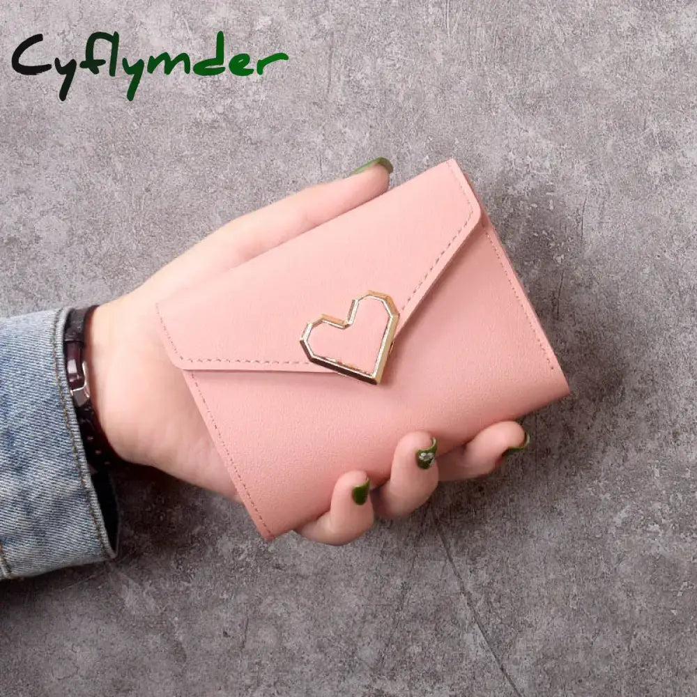 Cyflymder Personalized Fashion Small Wallet Short Ultra Thin Cute Coin Purse Heart Shaped Buckle