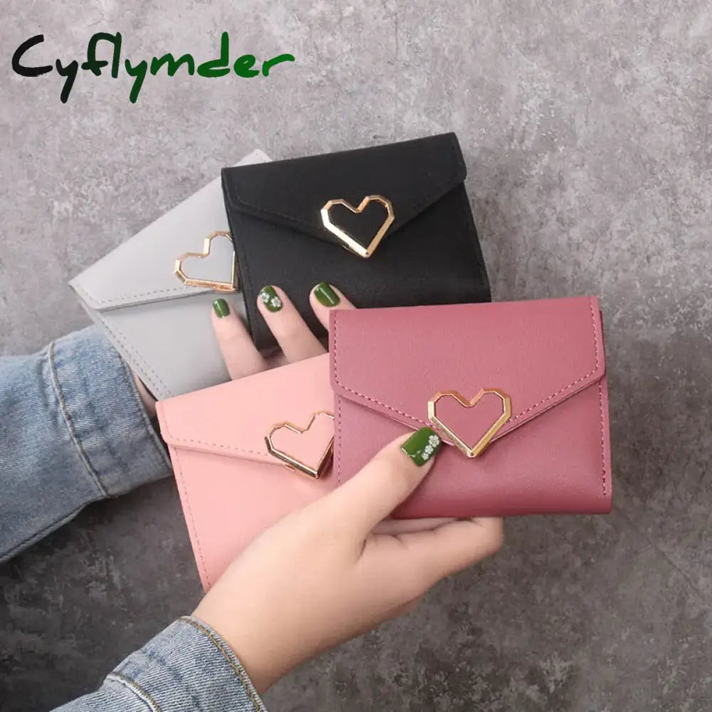 Cyflymder Personalized Fashion Small Wallet Short Ultra Thin Cute Coin Purse Heart Shaped Buckle