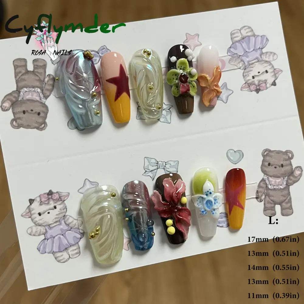 Cyflymder Pink 3D Shell Nail Art Flowers Pressons Tips Cat Eye Seashells Almond Press Ons Spring Autumn Seashell