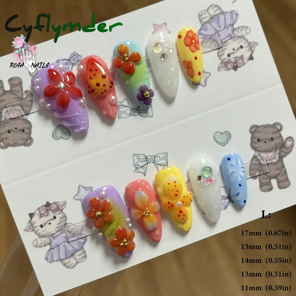 Cyflymder Pink 3D Shell Nail Art Flowers Pressons Tips Cat Eye Seashells Almond Press Ons Spring Autumn Seashell