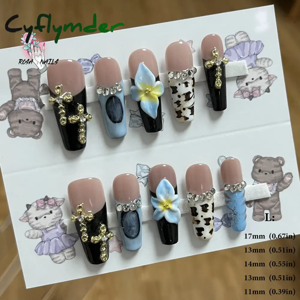 Cyflymder Pink 3D Shell Nail Art Flowers Pressons Tips Cat Eye Seashells Almond Press Ons Spring Autumn Seashell