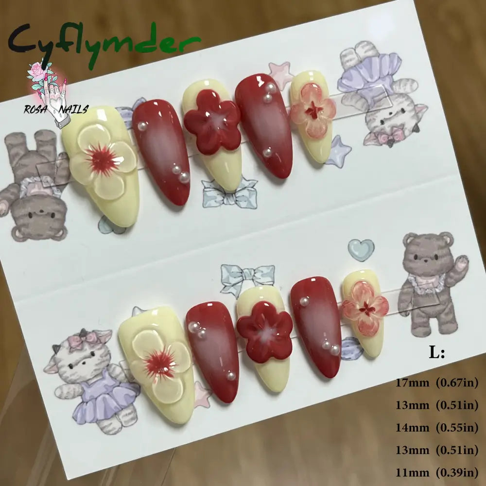 Cyflymder Pink 3D Shell Nail Art Flowers Pressons Tips Cat Eye Seashells Almond Press Ons Spring Autumn Seashell