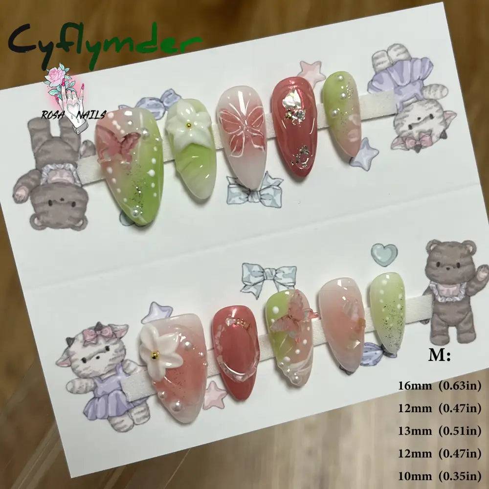 Cyflymder Pink 3D Shell Nail Art Flowers Pressons Tips Cat Eye Seashells Almond Press Ons Spring Autumn Seashell
