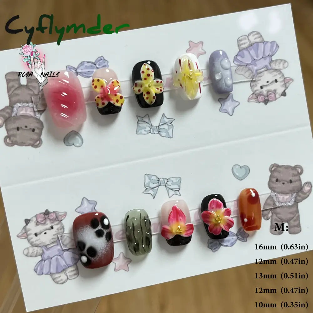 Cyflymder Pink 3D Shell Nail Art Flowers Pressons Tips Cat Eye Seashells Almond Press Ons Spring Autumn Seashell