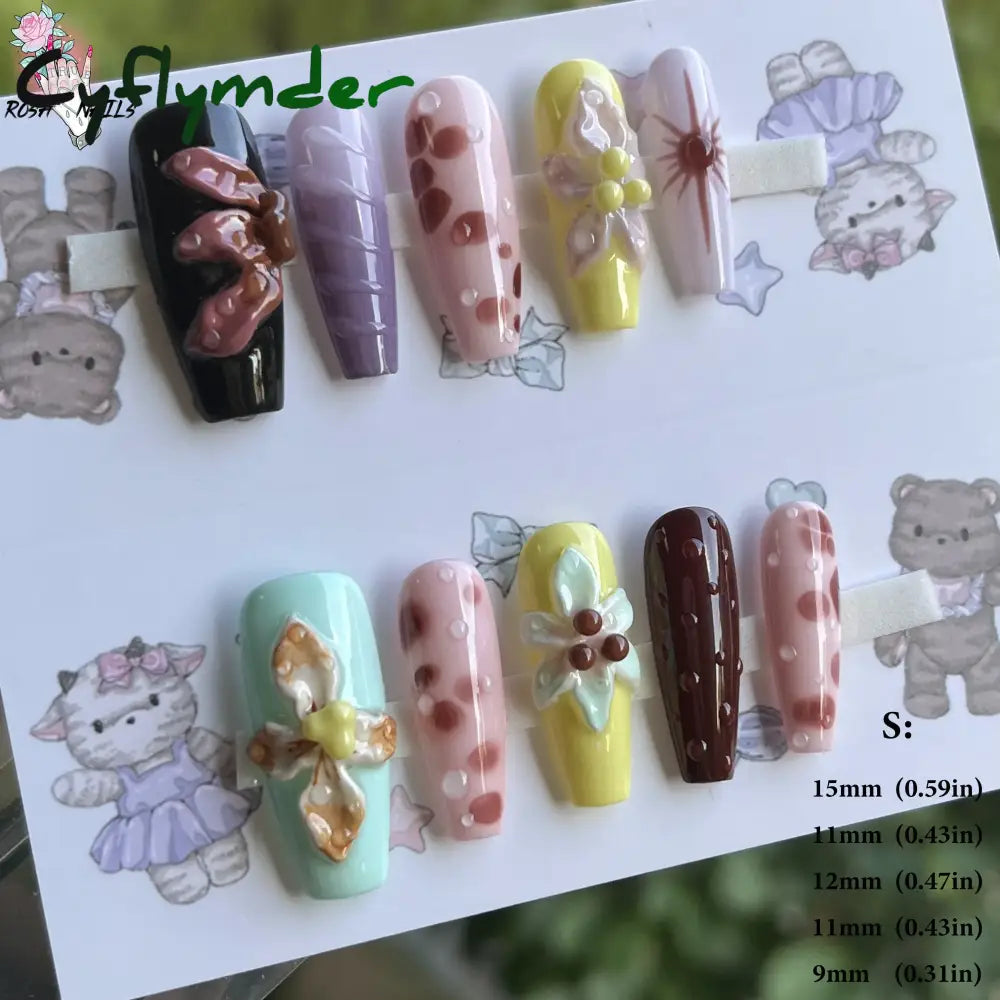 Cyflymder Pink 3D Shell Nail Art Flowers Pressons Tips Cat Eye Seashells Almond Press Ons Spring Autumn Seashell
