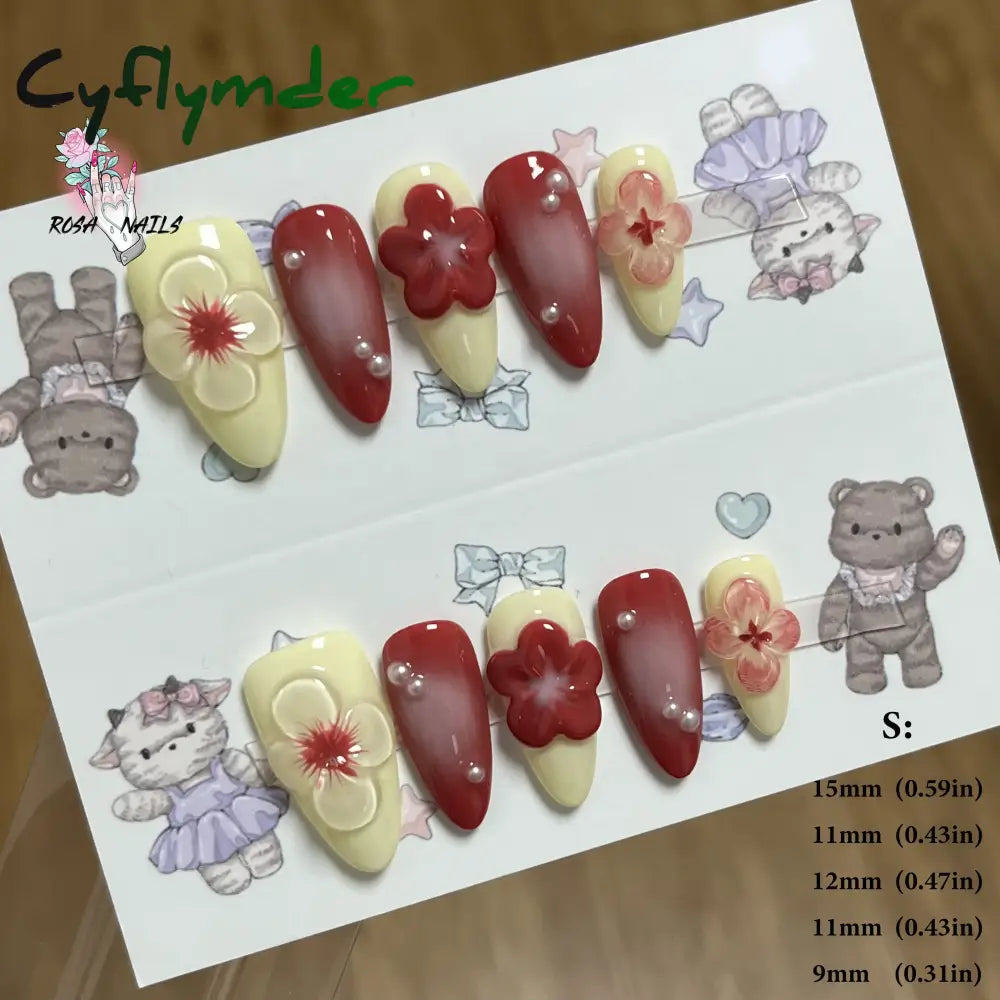 Cyflymder Pink 3D Shell Nail Art Flowers Pressons Tips Cat Eye Seashells Almond Press Ons Spring Autumn Seashell