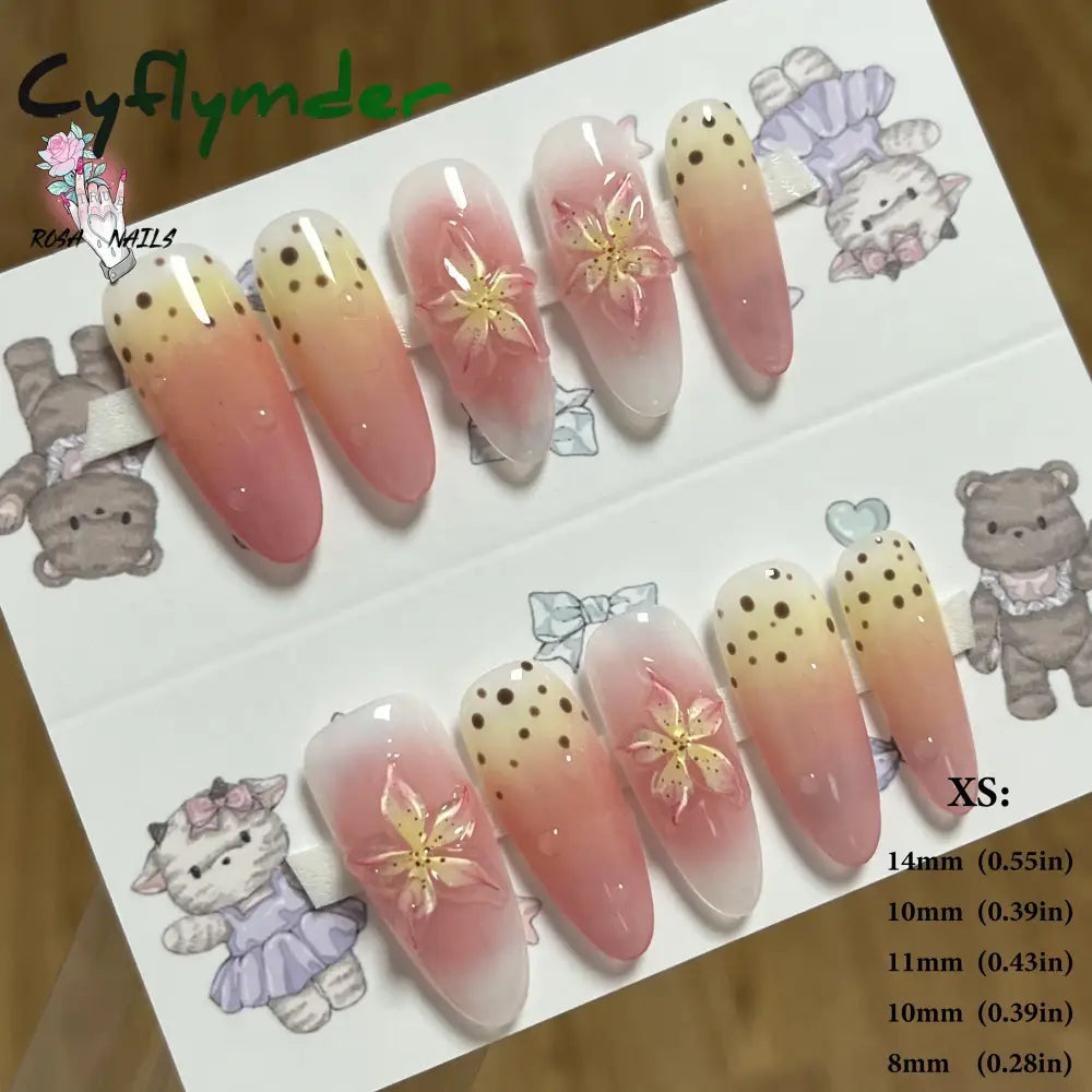Cyflymder Pink 3D Shell Nail Art Flowers Pressons Tips Cat Eye Seashells Almond Press Ons Spring Autumn Seashell