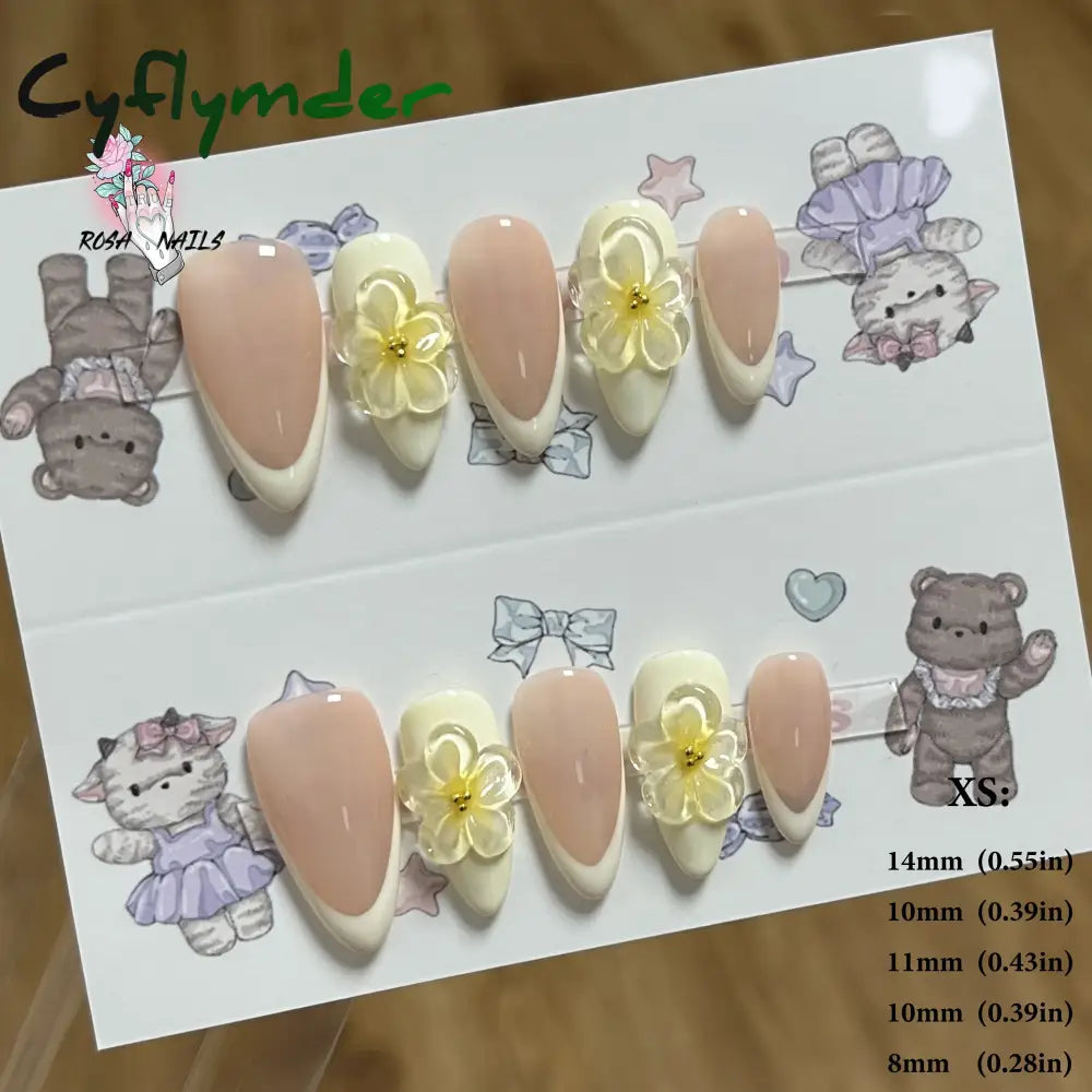 Cyflymder Pink 3D Shell Nail Art Flowers Pressons Tips Cat Eye Seashells Almond Press Ons Spring Autumn Seashell