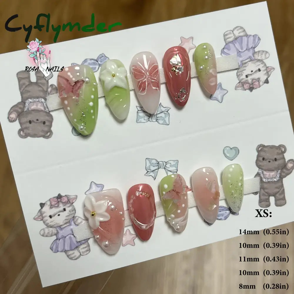 Cyflymder Pink 3D Shell Nail Art Flowers Pressons Tips Cat Eye Seashells Almond Press Ons Spring Autumn Seashell