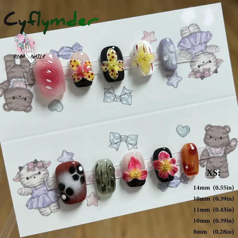 Cyflymder Pink 3D Shell Nail Art Flowers Pressons Tips Cat Eye Seashells Almond Press Ons Spring Autumn Seashell