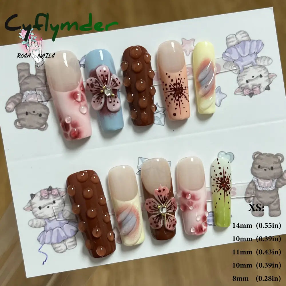 Cyflymder Pink 3D Shell Nail Art Flowers Pressons Tips Cat Eye Seashells Almond Press Ons Spring Autumn Seashell
