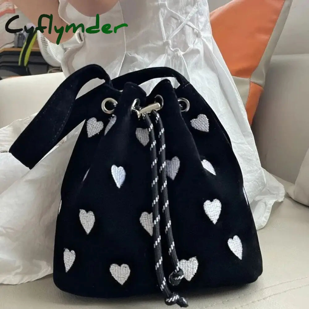 Cyflymder Pink Heart Embroidered Ladies Bucket Purse Handbags Fashion Love Women Messenger Bag