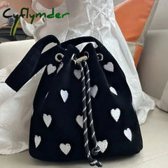Cyflymder Pink Heart Embroidered Ladies Bucket Purse Handbags Fashion Love Women Messenger Bag