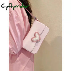 Cyflymder Pink Heart Women’s Shoulder Bags Small Square Flap Underarm Bag Fashion Love Ladies