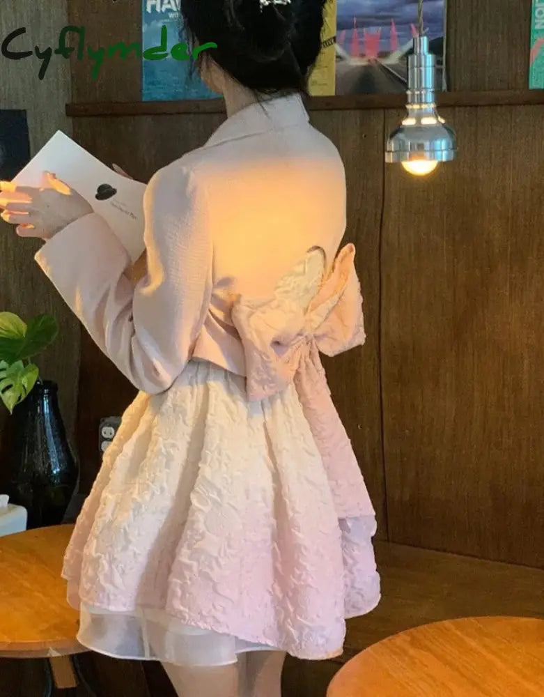 Cyflymder Pink Kawaii Sweet Party Mini Dress Women Bow Korean Style Elegant Strap Female France